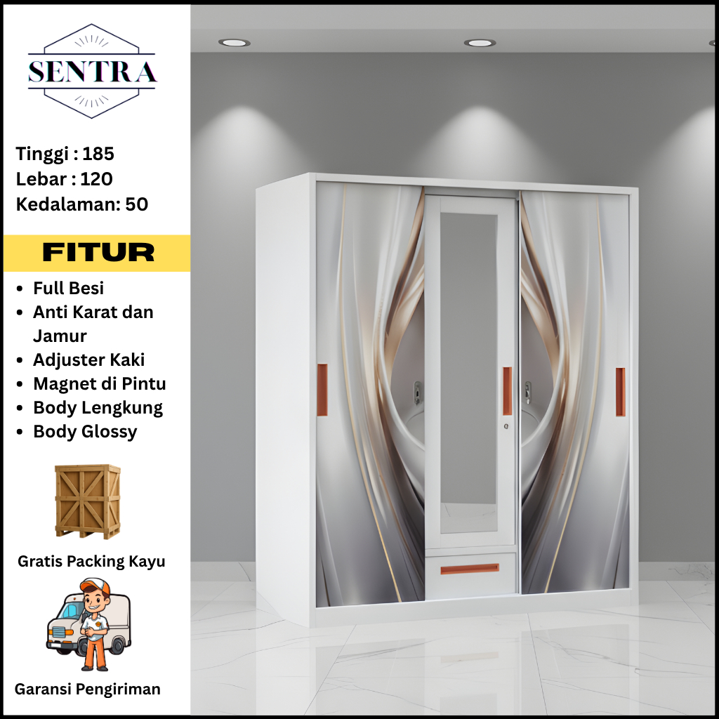 VELO. Lemari Baju Besi Sliding - Lemari Baju 3 Pintu - Lemari Baju Besi - Lemari sliding Baju Besi