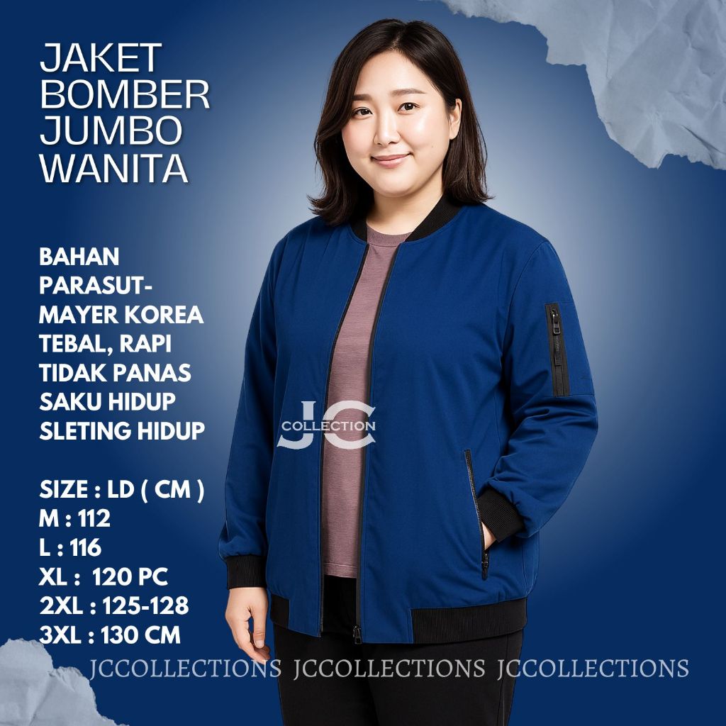 Jaket Bomber Wanita Big Size 3XL / Bomber Jumbo Wanita Parasut Outer  - JCCollections