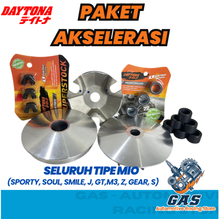 PAKET AKSELERASI DAYTONA CVT MIO SPORTY, MIO J,MIO GT,FINO,SOUL GT PULLEY BUBUT FULL DAYTONA