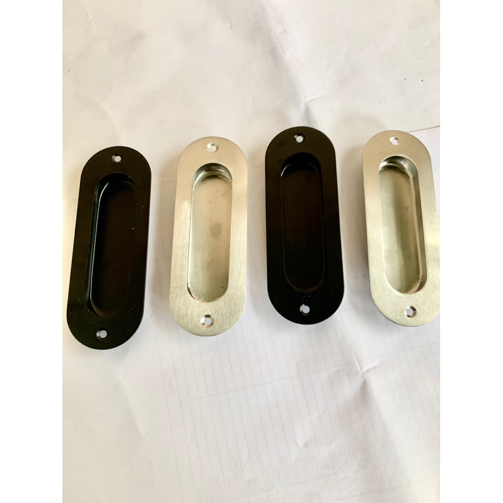 Handle Tanam Pintu Sliding/Geser COM Oval 4x12cm Bahan Full Stenlis Hitam Powder Coating Dan Silver 