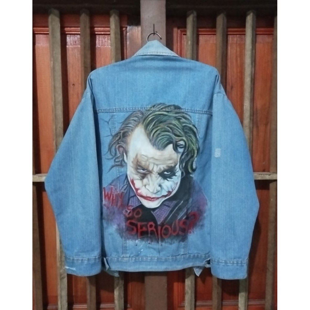 Jaket Jeans Lukis Joker Handmade – Jaket Denim Lukis Tangan Keren | Streetwear Pria Wanita Unik | Cu