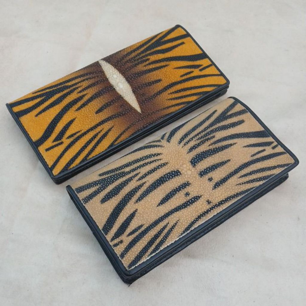 Dompet Pria Wanita Kulit ikan pari model panjang lipat motif loreng harimau