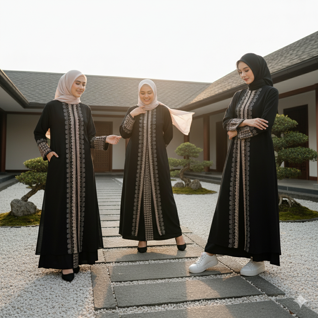 Gamis Elegan Lebaran Terbaru 2026 Kekinian Warna Hitam