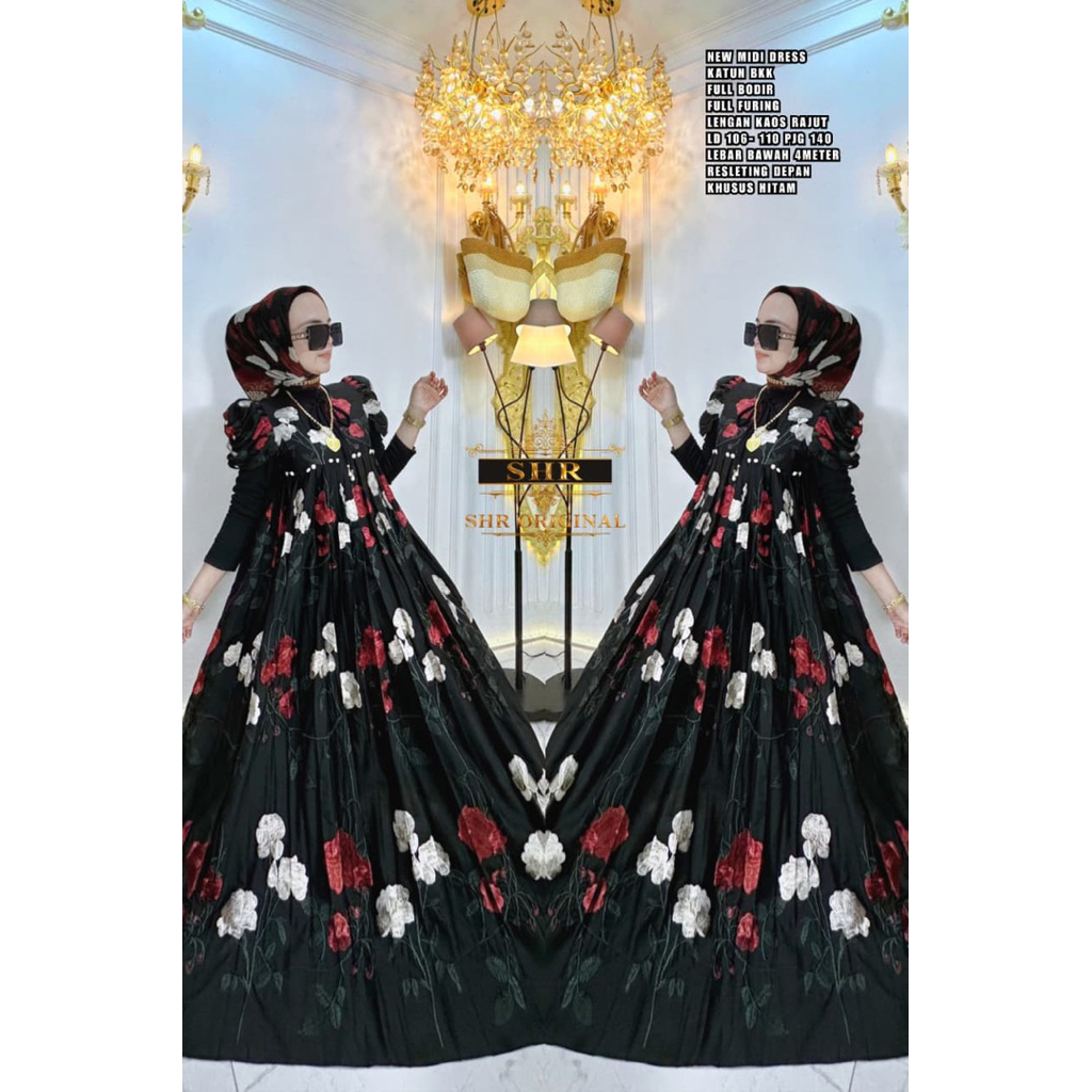 READY NEW SHR MIDI DRESS RATU KATUN BORDIR  FULL PURING ORI SHR 100%