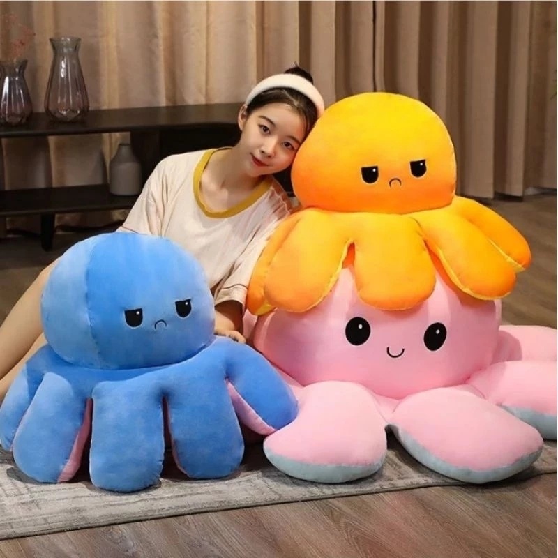 Boneka gurita jumbo bolak balik octopus doll ukuran 40 cm, mainan baru ukuran besar murah