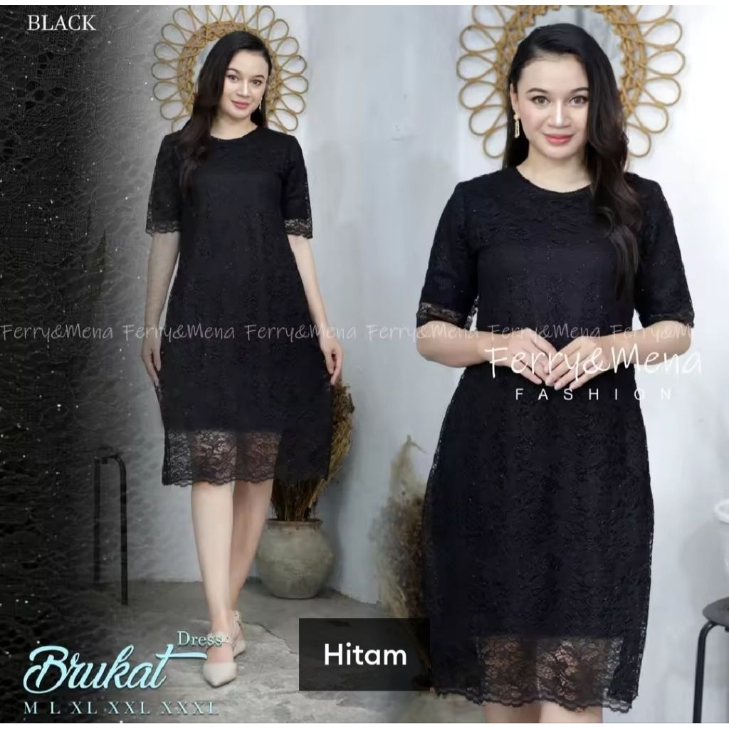 Dress Pendek Brokat Midi Wanita Dress Natal Paskah Kekinian
