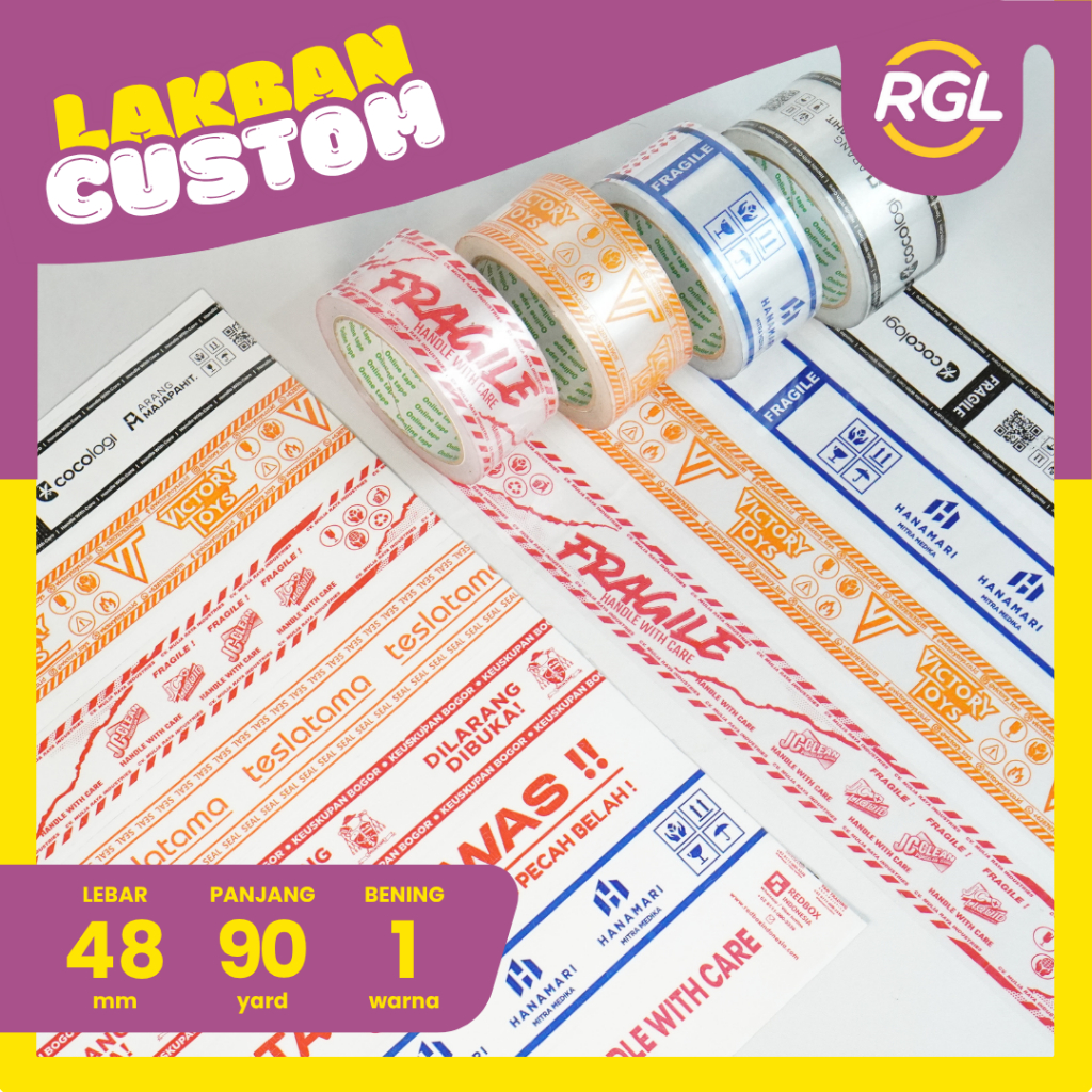 Cetak Lakban Custom 48mm x 90 Yard 1 Warna / Custom Lakban Isolasi Brand Logo