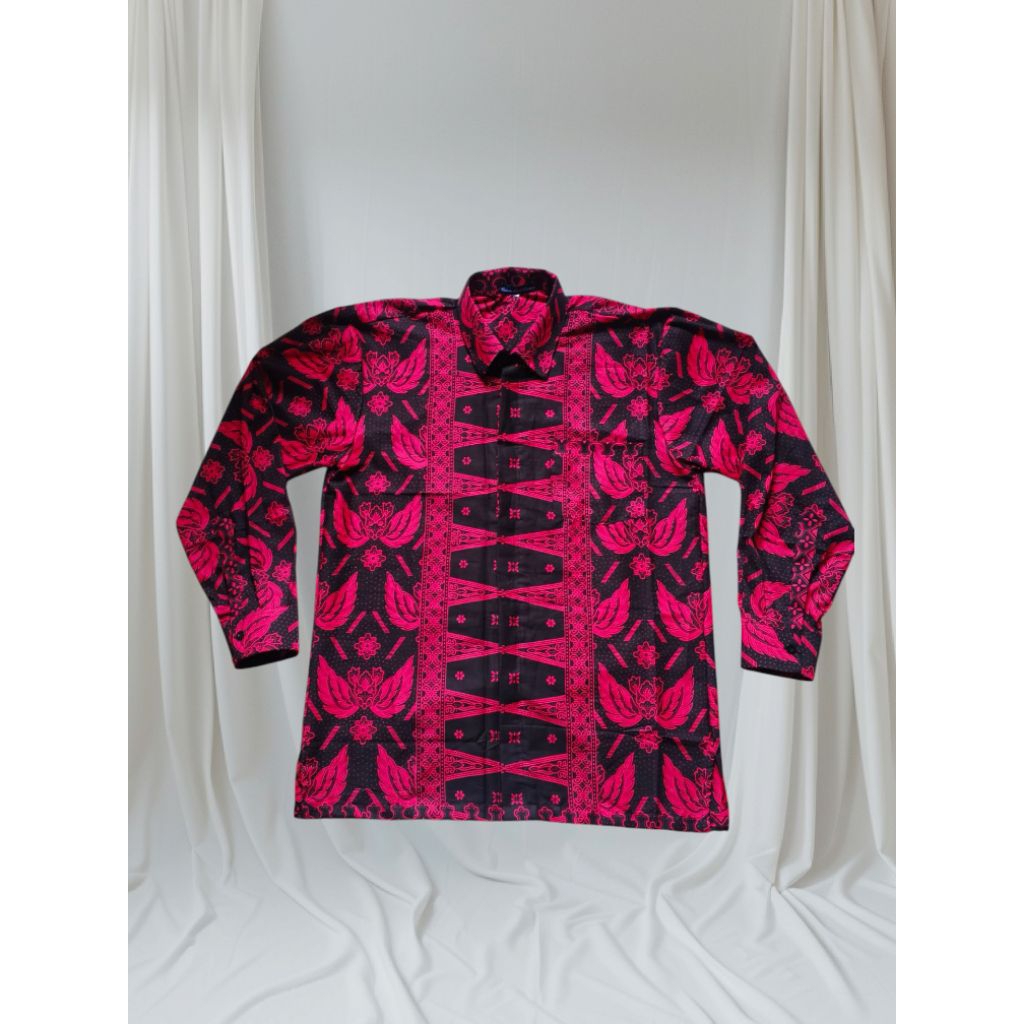 Kemeja/Baju Batik Baduy Banten Pria Lengan Panjang Motif Tapak Kebo Pink hitam