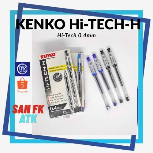 Pulpen Kenko Hi-Tech Gel Pen 0.4mm Hitam Biru
