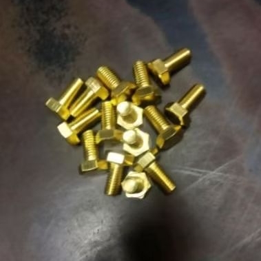Baut+mur+ring plat kuningan, m6x12, kunci 10