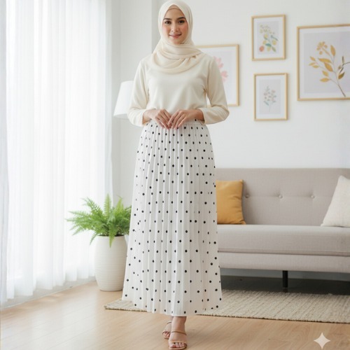 AURA - Rok Premium Plisket Motif Bunga Polkadot Jumbo Model Terbaru Remaja Kekinian Bisa Cod