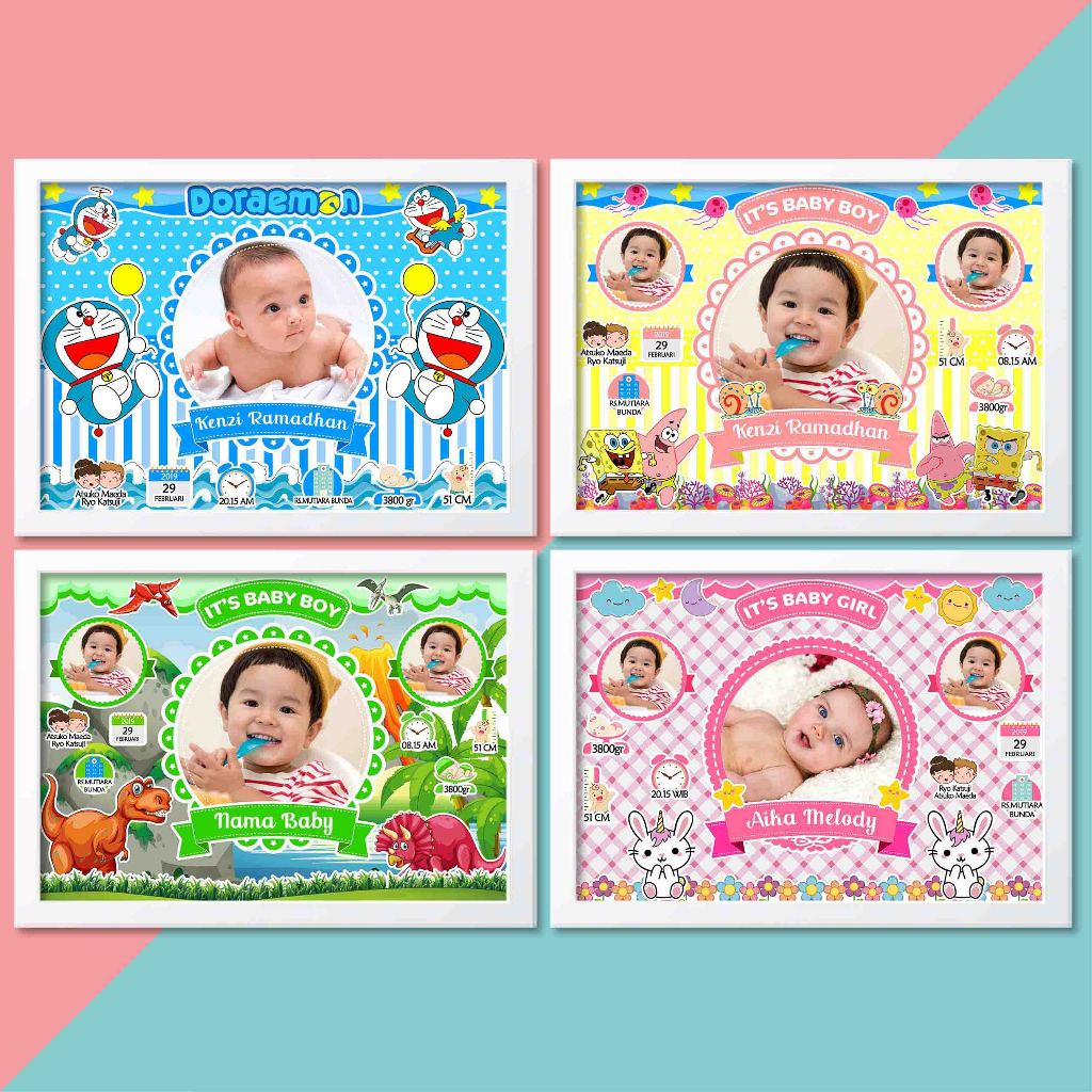 Cetak Photo Biodata Bayi Bingkai Kayu Mdf 20X30 cm