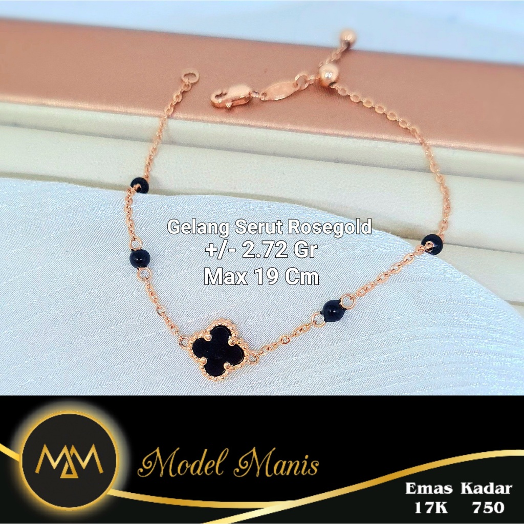 Model Manis Gold - Gelang Serut Black Clover Candy Rosegold - Emas 17k  750