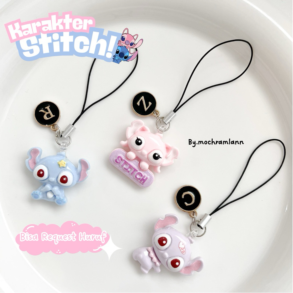 Gantungan Tali Hp Stitch Request Inisial//BISA PILIH HURUF//Gantungan Tali Hp Lucu//Gantungan Flashd