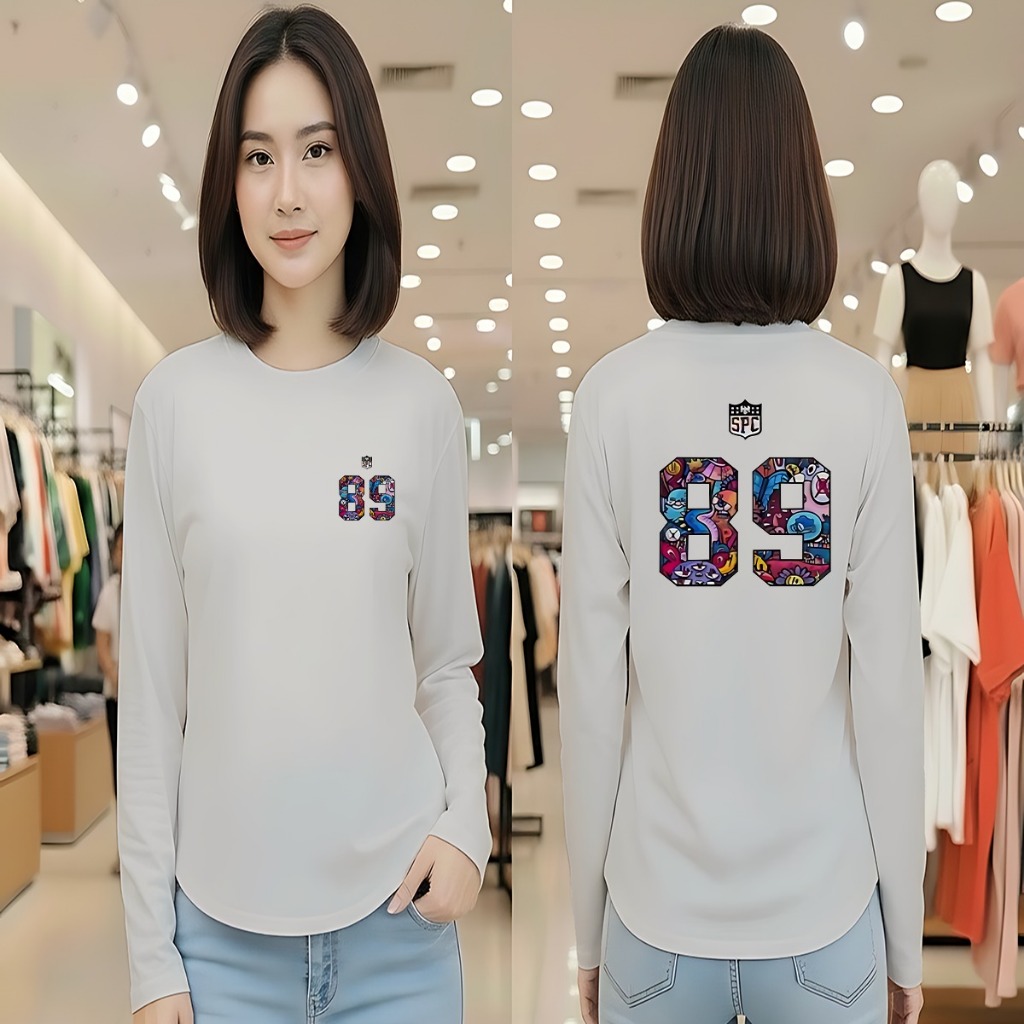 Kaos Oval Wanita Lengan Panjang | Atasan Baju Wanita Kekinian Fit Body - Angka 89