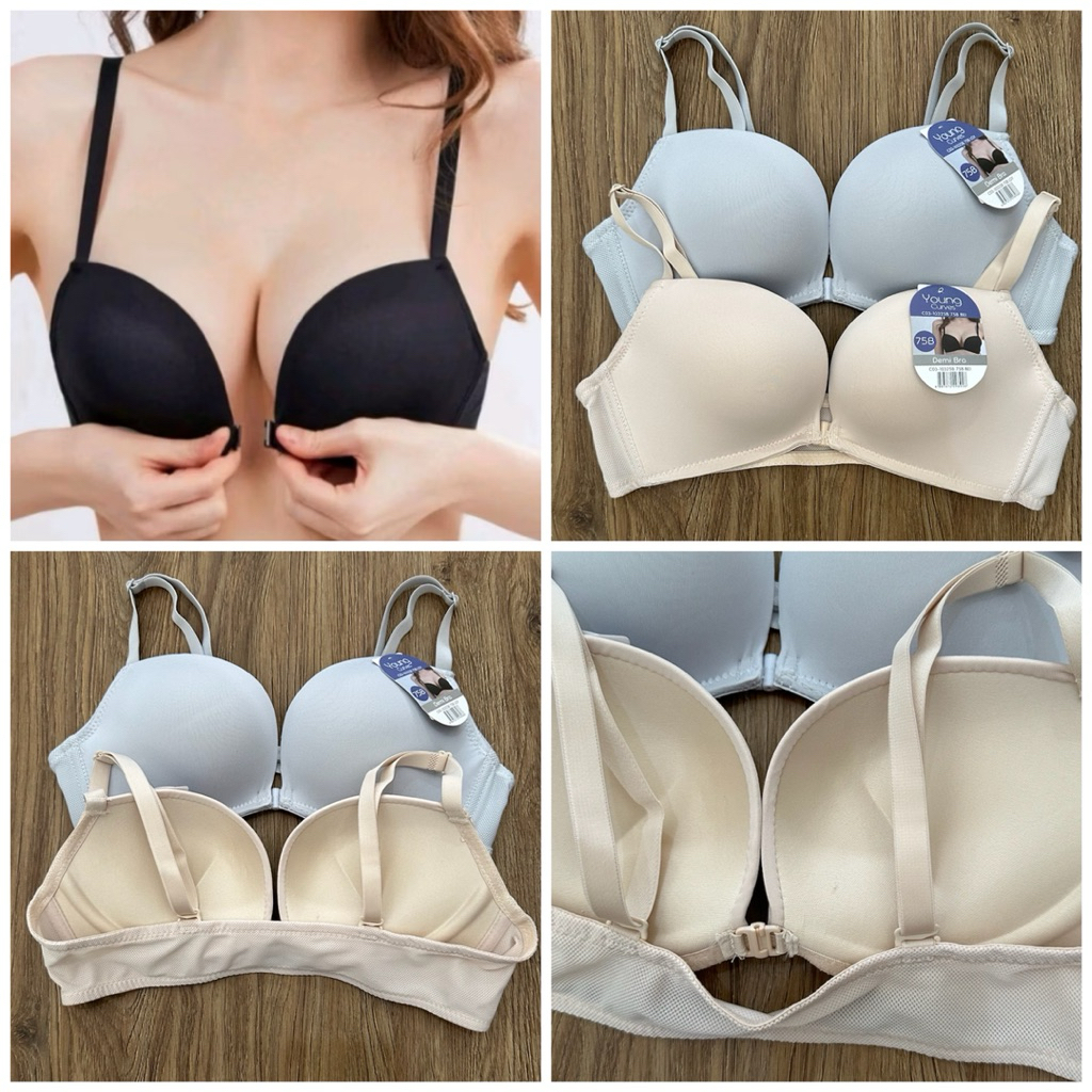 Young curves bra demi cup C03-10325B tanpa kawat kait depan branded