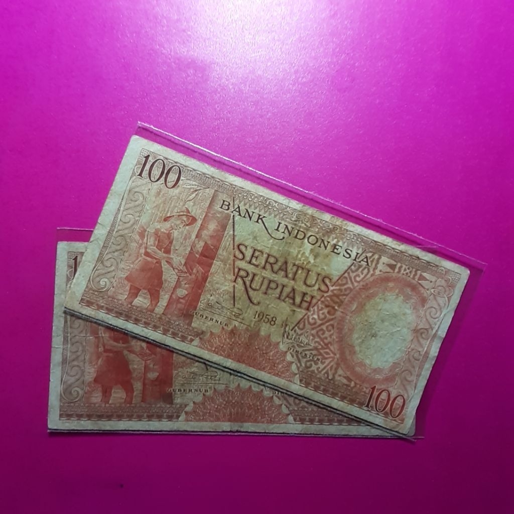 uang kuno 100 rupiah pekerja 1958
