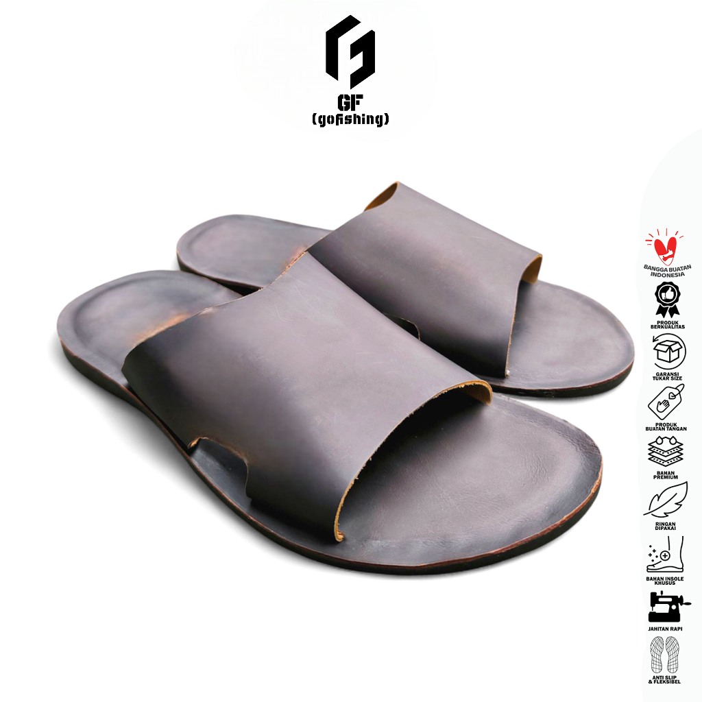GF Sandal Pria Sandal Cowok (Sandal Kulit Sapi) Sandal Slide SD-05 Kulit Sapi Asli