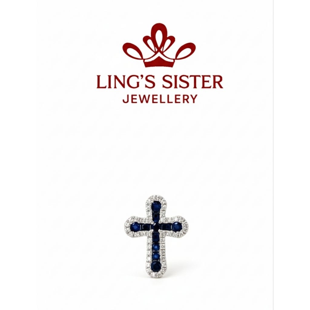 Liontin Salib Blue Sapphire Berlian