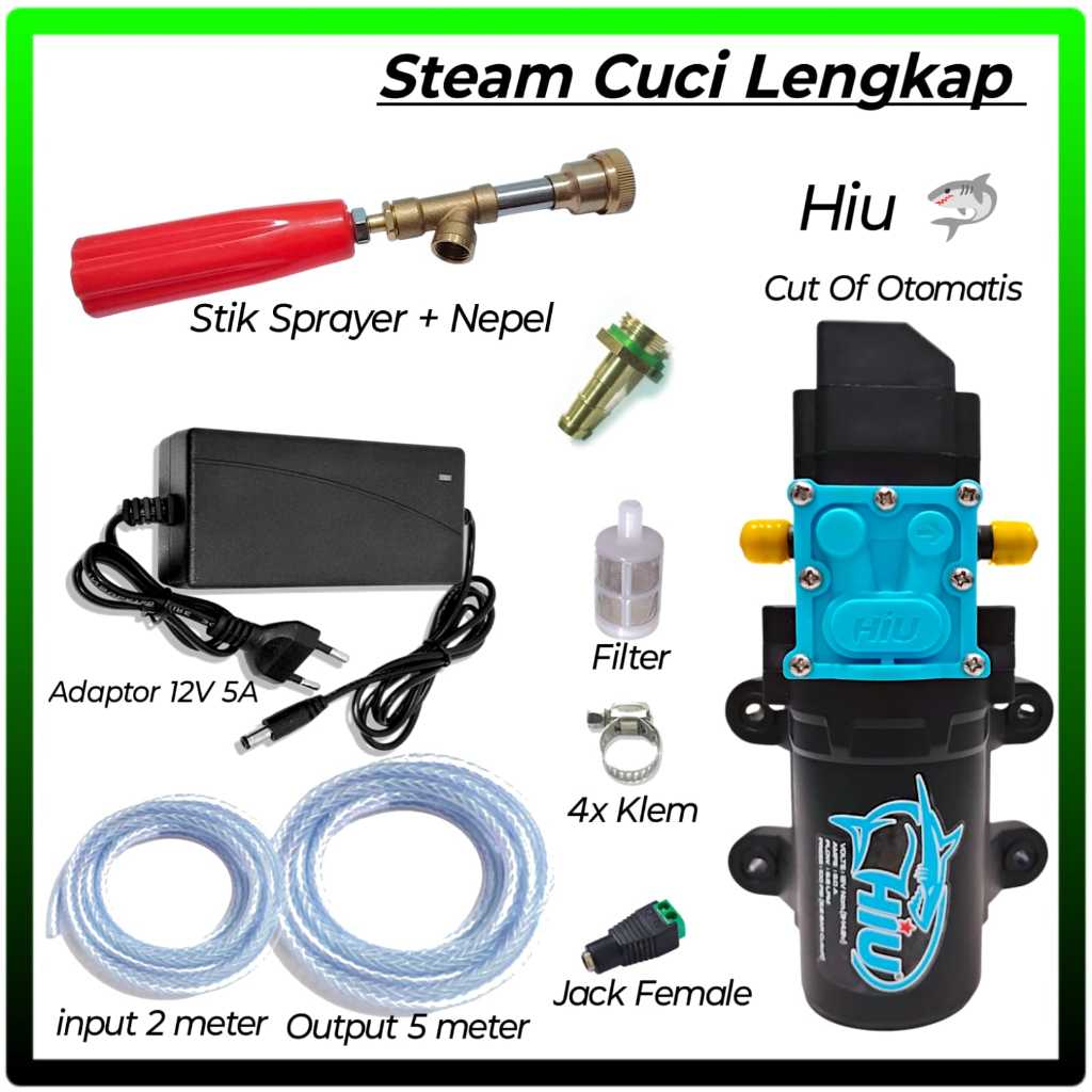 Lengkap Paket Stim Cuci Hiu 100Psi / Steam Cuci Motor Mobil Dan AC