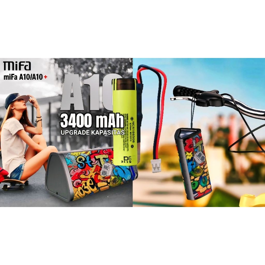 Battery miFa A10/A10+ plus 3.7v 4.2v 3400 mAh BMS 1S 3A PH 2PIN. High Capacity