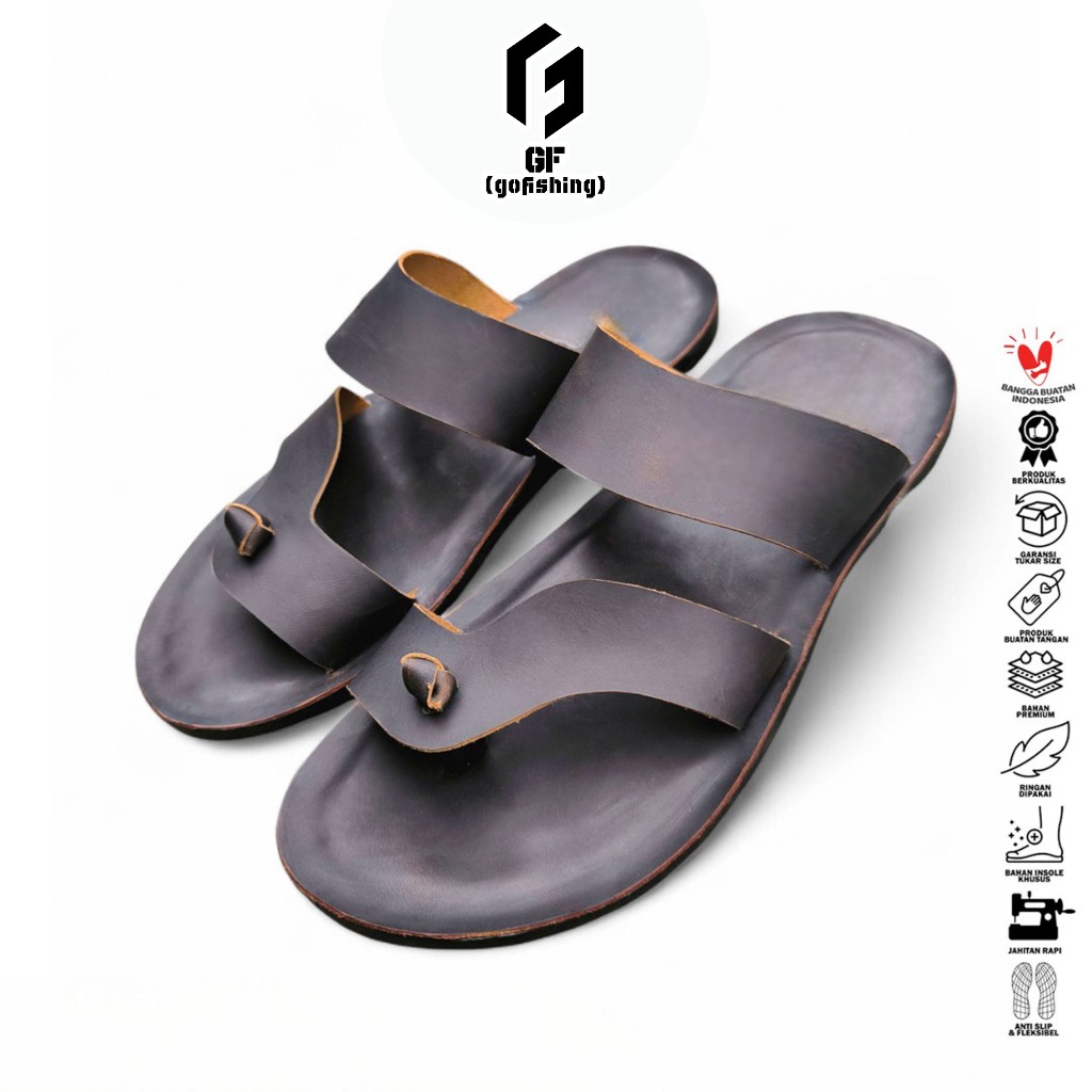 GF Sandal Pria Sandal Cowok (Sandal Kulit Sapi) Sandal Slide SD-08 Kulit Sapi Asli