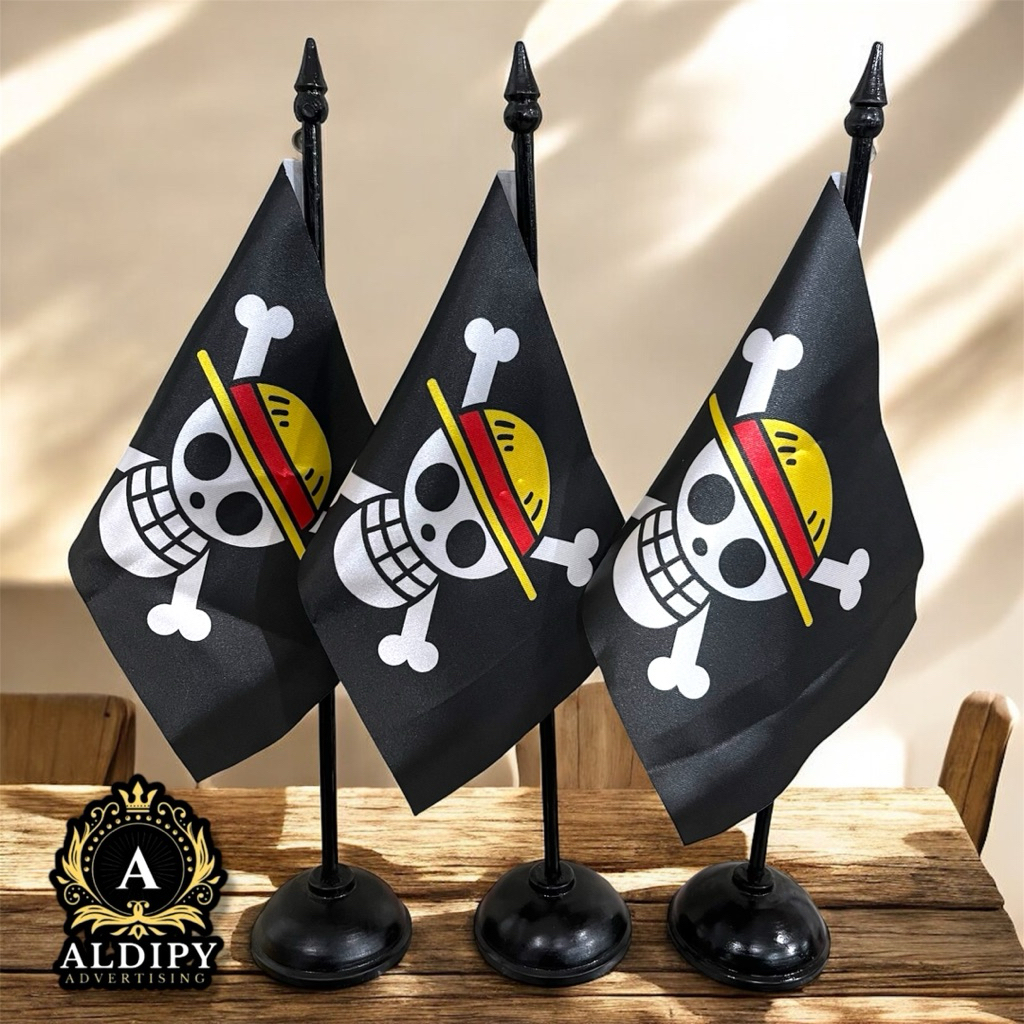 Bendera One Piece Bendera One Piece Kecil + Tiang Kayu Meja Iyasan Bendera One Piece Satin Premium
