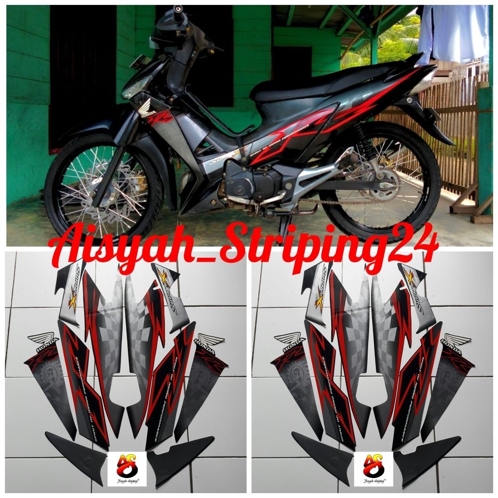 stiker striping lis body motor honda Supra x 125 2008 full-hitam merah