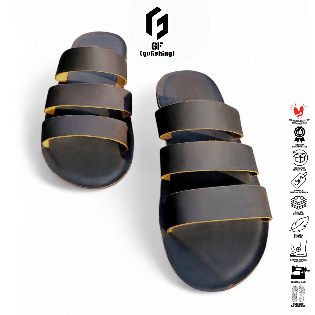 GF Sandal Pria Sandal Cowok (Sandal Kulit Sapi) Sandal Slide SD-20 Kulit Sapi Asli