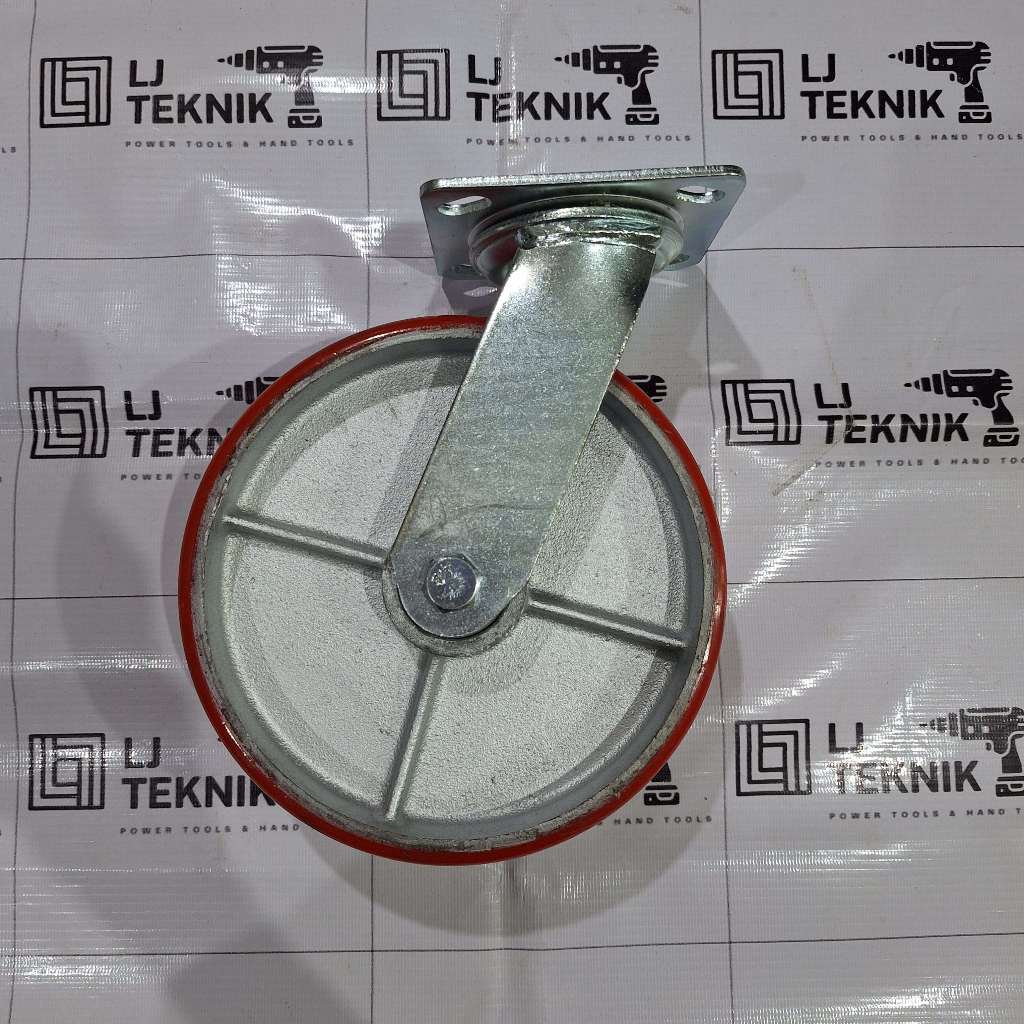 RODA PU MERAH HEAVY DUTY 8 INCH HIDUP / RODA TROLI PU HEAVY DUTY 8"
