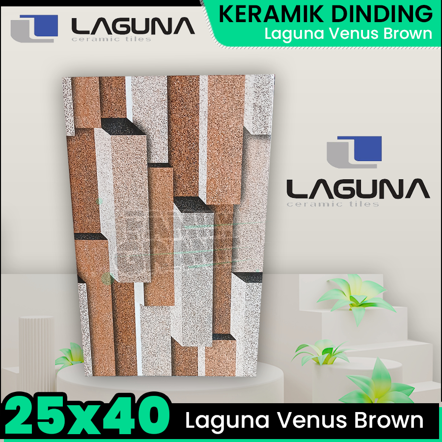 Keramik Dinding 25x40 Laguna Venus Brown Wall Tile Motif 3D Coklat Glossy