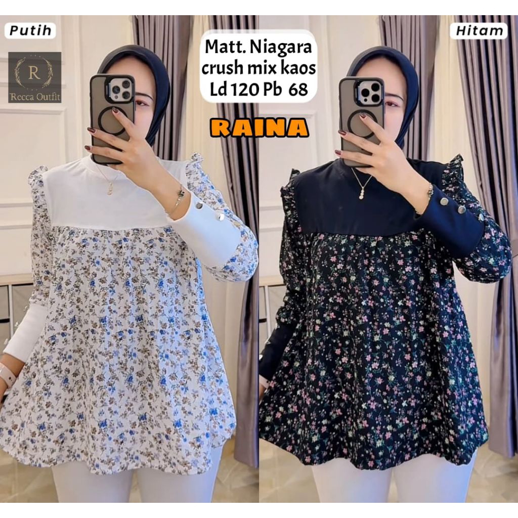 TOP BLOUSE ELEGAN RAINA BLUS WANITA ANGGUN/KEMEJA NIAGARA CRUSH TERBARU LD 110 FIT XXL