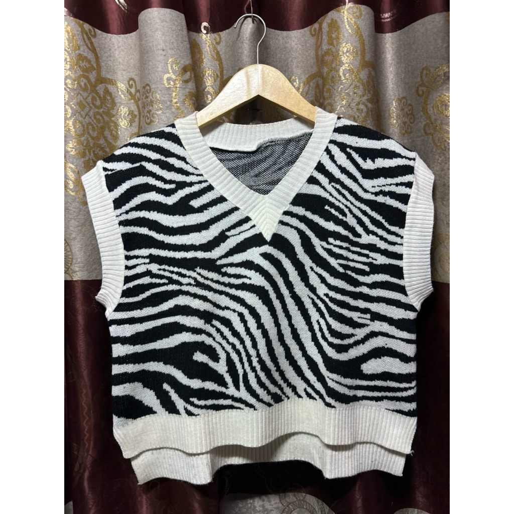 preloved vest / baju kutung wanita motif zebra model longback belah samping gemas