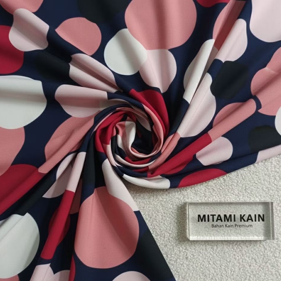 Kain Wolfis / Woolpeach Motif Polkadot Besar Jumbo Warna Navy Merah Pink Premium (Harga Per 0,5)3R