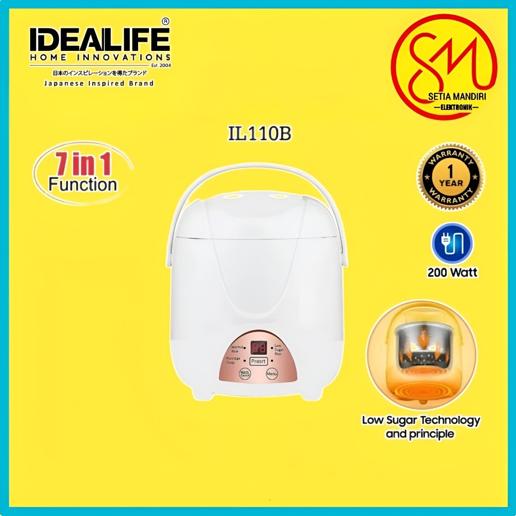 IDEALIFE Mini Rice Cooker Digital Low Carbo / Sugar 0.8 / 1.2 Liter IL-110B / IL110B
