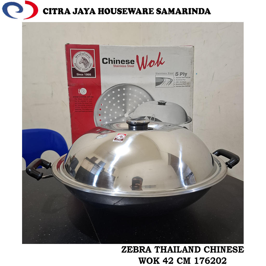 Wok / Chinese Wok & Tutup Full Stainless Ukuran 42 CM ZEBRA THAILAND 176202 (PER 1 PCS)
