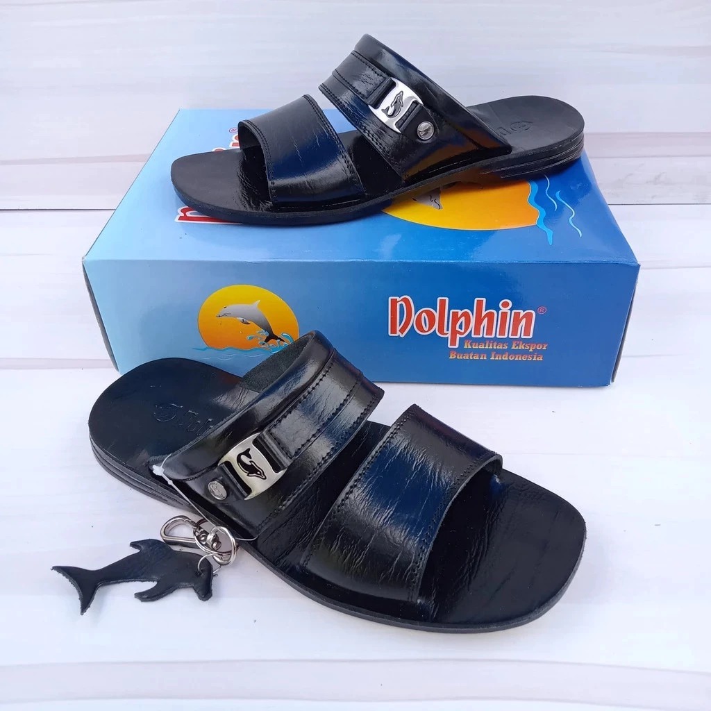 Sandal Dolphin Pria Kulit Asli 100% Original - Sandal Slide B02 Classic Series Kekinian sangat nyama