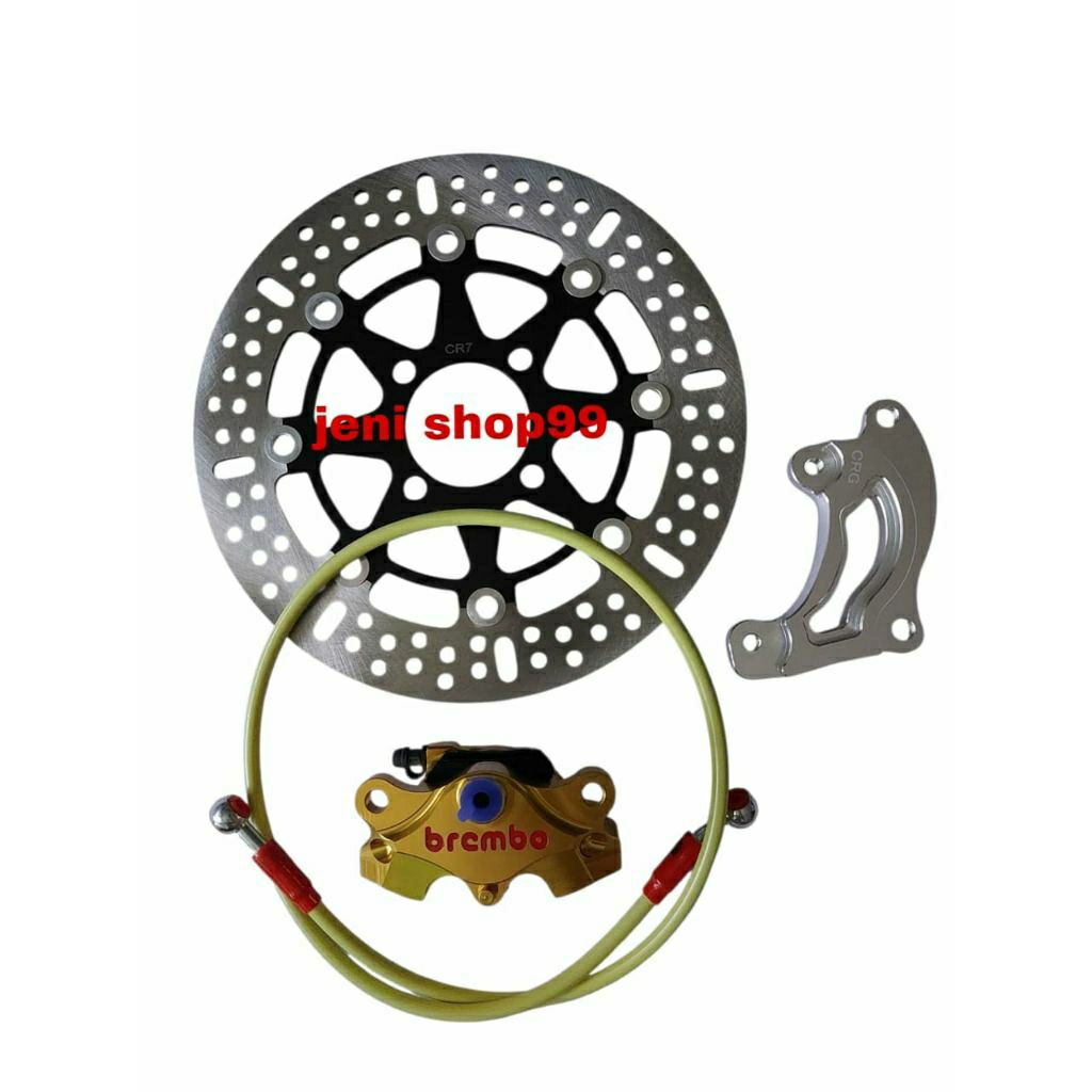 paket 4 in1 piringan 16 CR7 cakram depan ukuran besar 260mm + kaliper kanan 2 piston Brembo full cnc