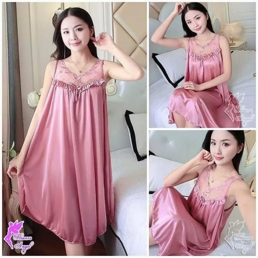 Baju Tidur Wanita Daster Tile Bahan Satin Import XXL/Jumbo