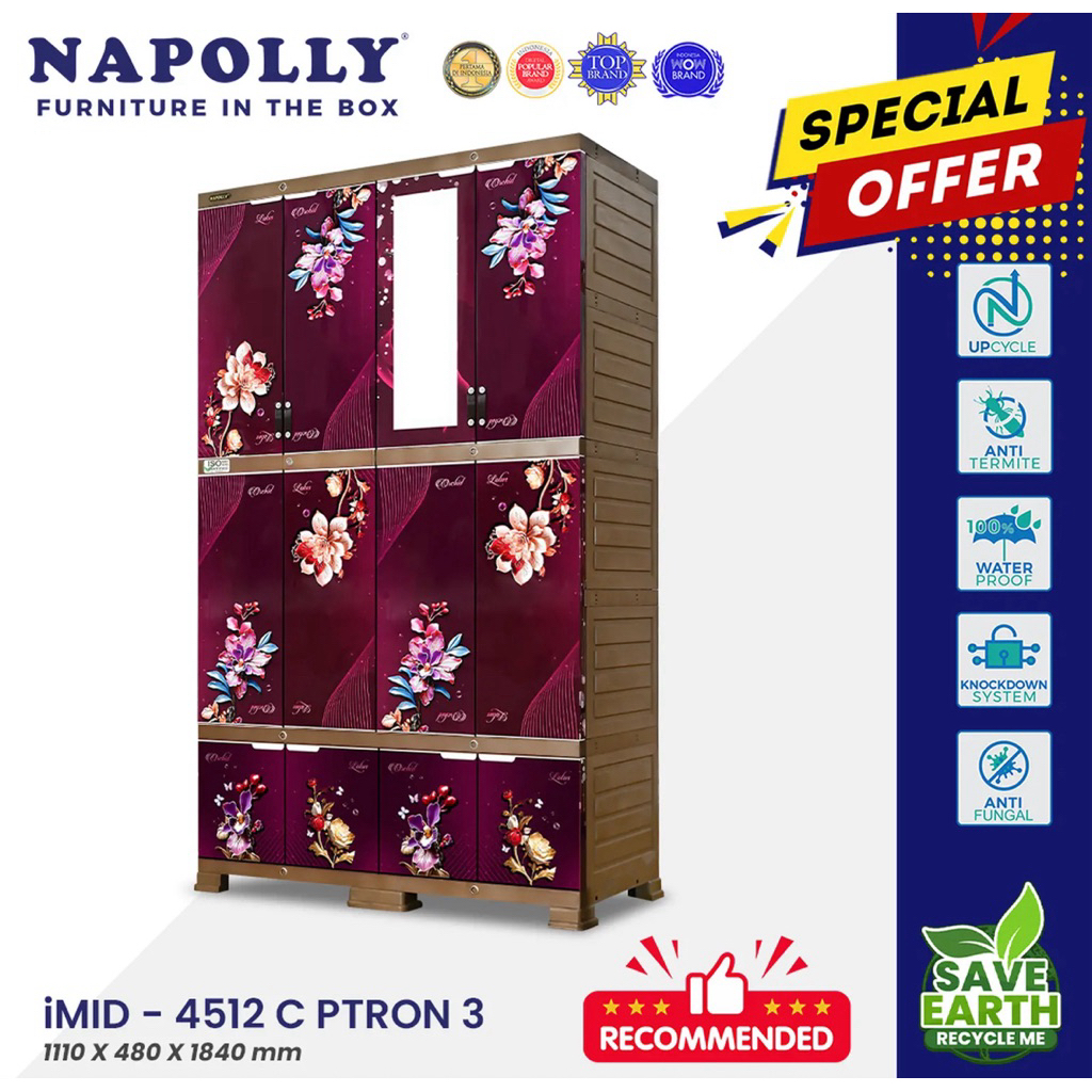 Lemari Plastik 4 Pintu Napolly IMID 4512 PTRON