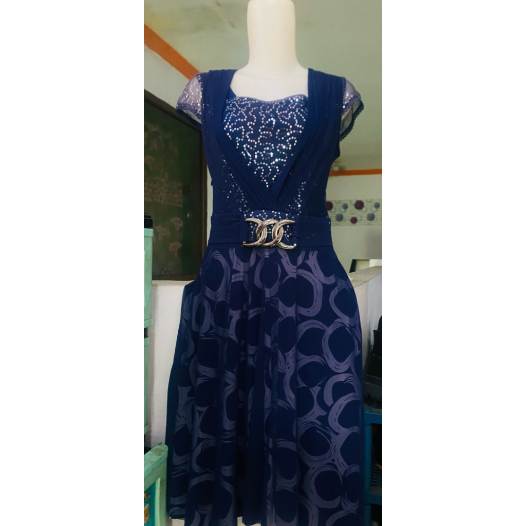 Dress biru Navy pesta korean style