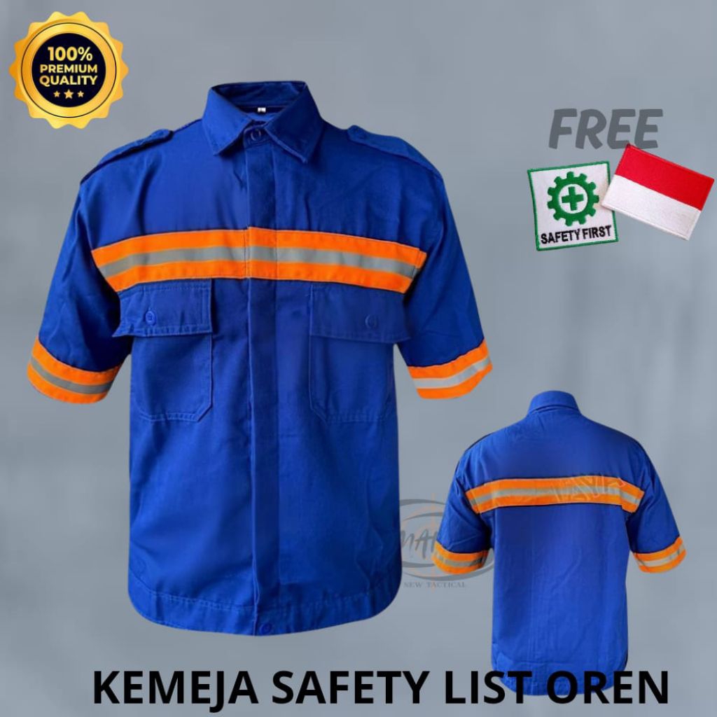 KEMEJA TACTICAL SAFETY LIST ORANGE PENDEK PRIA/KEMEJA LAPANGAN SAFETY LIST ORANGE