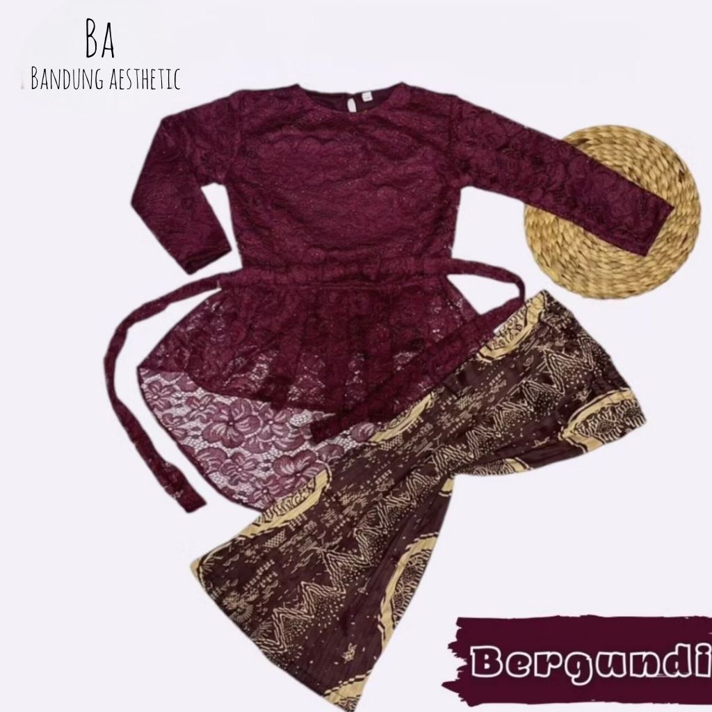 Kebaya anak perempuan 4 sampai 14 Tahun lengan panjang rok plisket batik gotik aurora bonus ikat pin