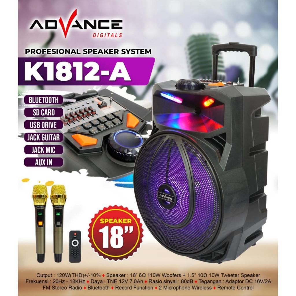 ADVANCE SPEAKER PROFESIONAL 18 INCH BLUETOOTH FREE 2 MIC K-1812A - MEDAN