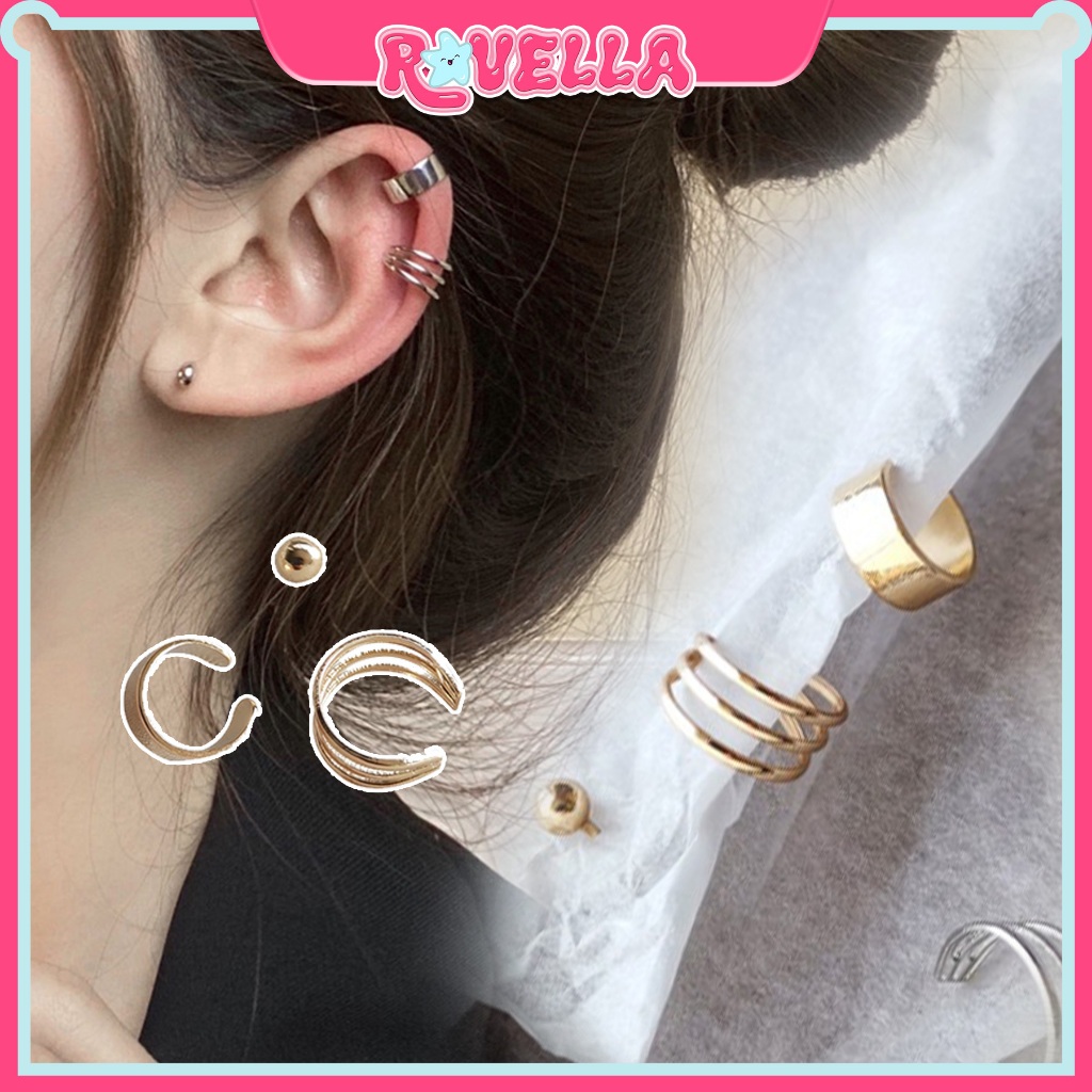 Anting Jepit Wanita Korea 1 Set 3 Pcs Aksesoris Fashion Vintage Hiasan Perempuan Simple