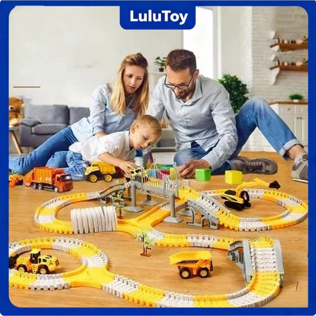 LuluToy DIY Mainan Mobil Rel , Set Mainan Kereta Rel Listrik Anak 342 Buah, Rel Kereta Rakitan Truk 