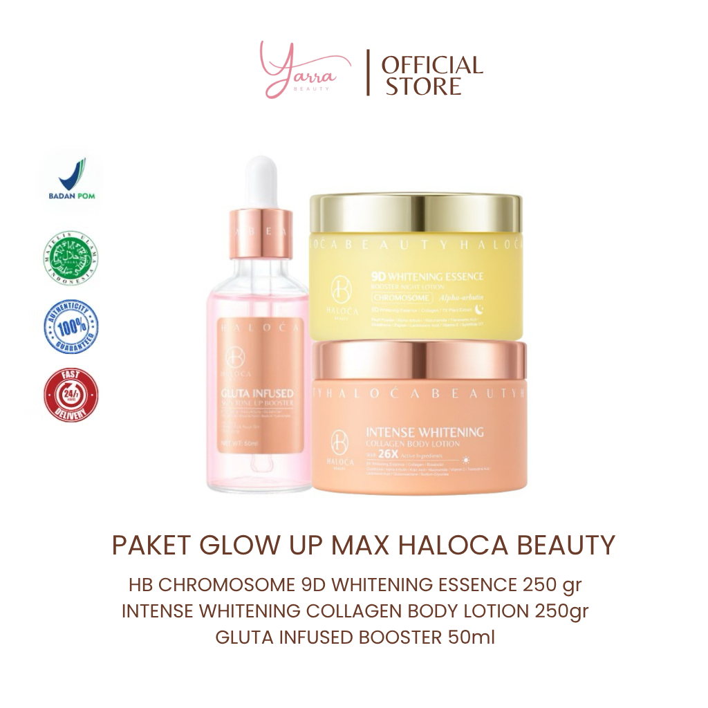 HALOCA BEAUTY- New Formula Paket Glow Up Max hb chromosome +hb collagen + infused pink