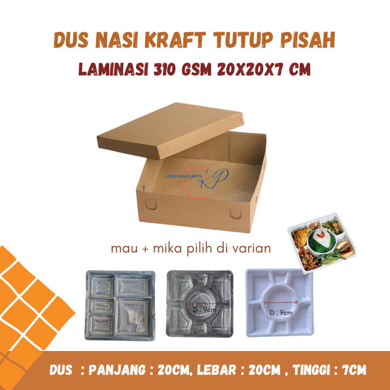 Box Dus Nasi Kotak Catering 20x20x7 Tutup Pisah Full Laminasi l Kotak Nasi Kraft Katering 20x20