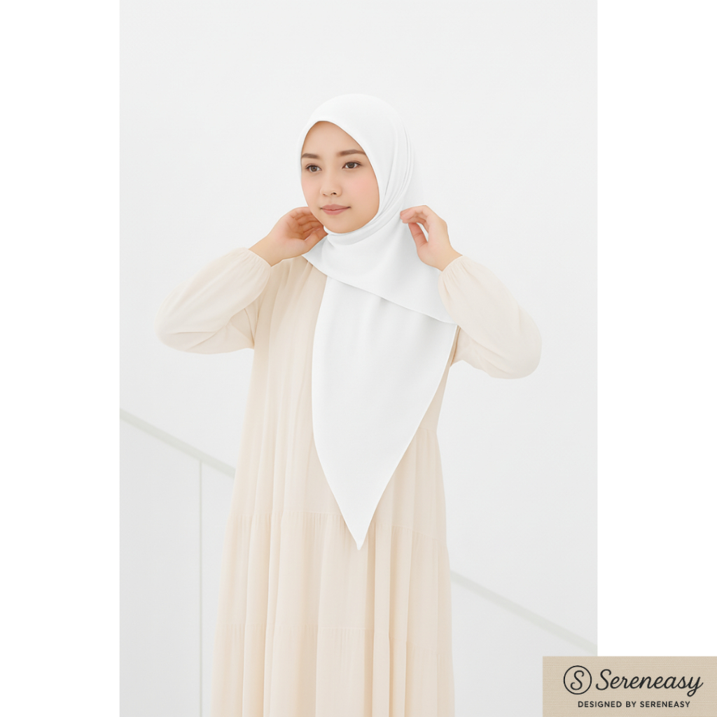 SERENEASY - Hijab Segi Empat Polos Laser Cut ( Basic Voal Pollycotton Premium ) Warna Putih