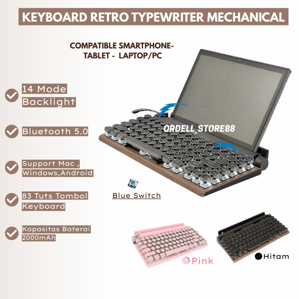 Retro Bluetooth Mechanical Keyboard | Vintage TYPEWRITER Ipad Laptop